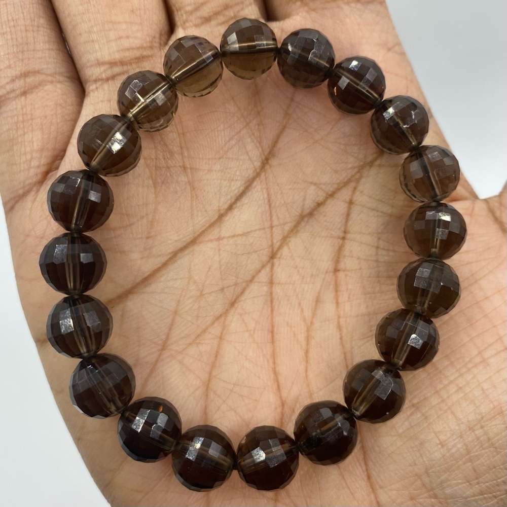 Faceted Smoky Quartz Crystal Bracelet 10mm